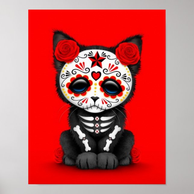 Póster El Día Rojo del Gato Gatito Muerto, rojo (Frente)