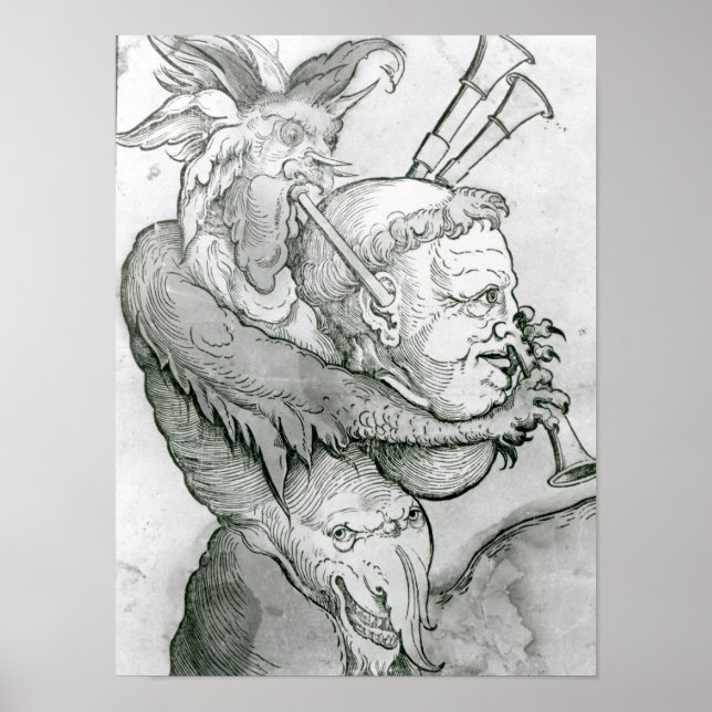 Póster El diablo tocando la cabeza del hombre como saxofó (Frente)