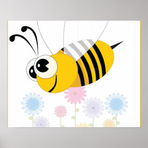 Póster El dibujo animado manosea la abeja y las flores