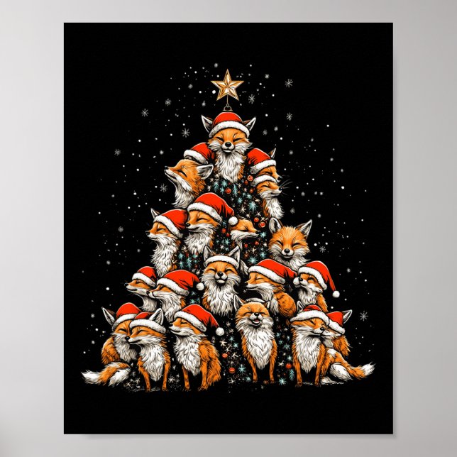 Póster El divertido árbol navideño Fox Foxes Xmas Fox Lov (Frente)