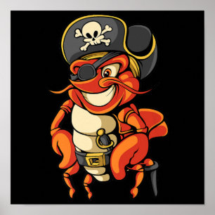 Póster El divertido capitán Lobster Pirate Jolly Roger Cr