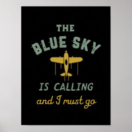 Póster El divertido piloto de aviones Vintage Blue Sky ll