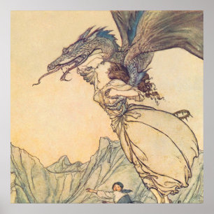 Póster "El dragón atrapó a la reina" de Arthur Rackham