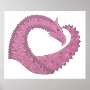 Póster El dragón del corazón malva sobre blanco
