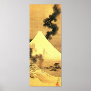 Póster El dragón del humo escapando del monte Fuji