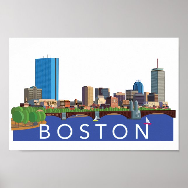 Póster El dramático y único Ilustracion de Boston Skyline (Frente)