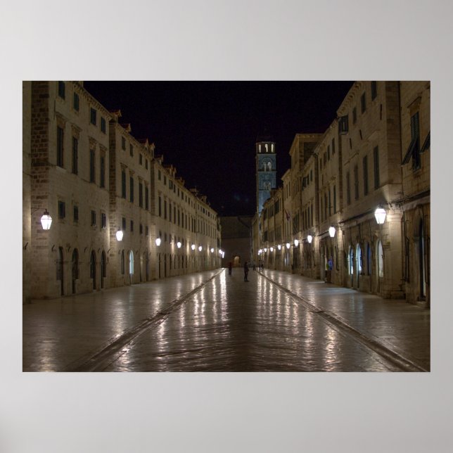 Póster El Dubrovnik Croacia de noche (Frente)