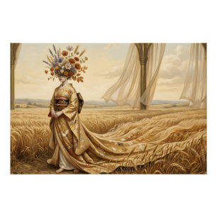 Póster El Eco Dorado: Espíritu Botánico Surrealista en el