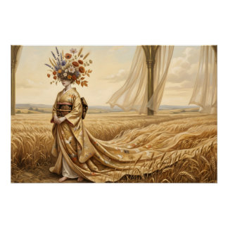 Póster El Eco Dorado: Espíritu Botánico Surrealista en el