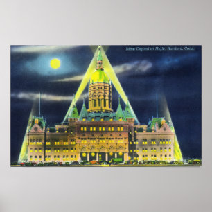 Póster El edificio del capitolio del estado en la noche