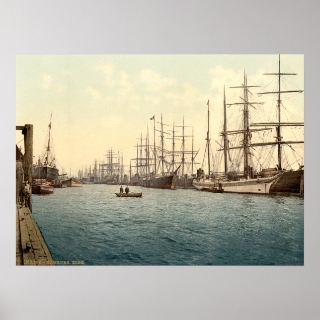 Póster El Elbe, Hamburgo, Alemania (Frente)