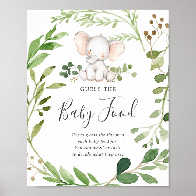 Póster El elefante Baby Shower adivina la comida del bebé (Frente)