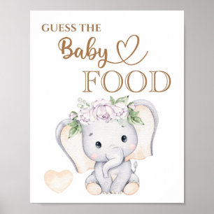 Póster El elefante bebé Baby Shower "Adivina la comida de
