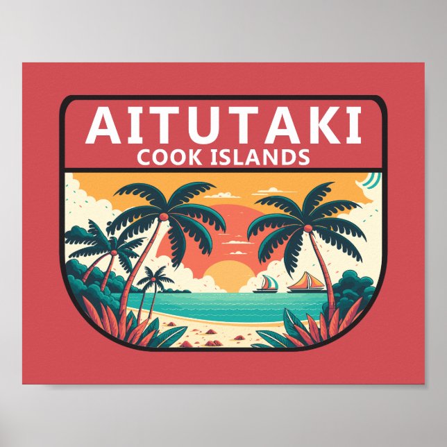 Póster El emblema retro de las islas Cook de Aitutaki (Frente)