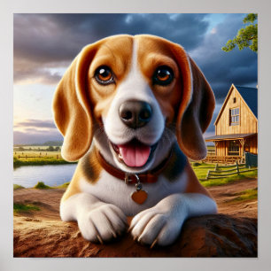 Póster El encantador Beagle en una rústica escena campest