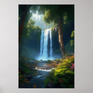 Póster El encanto de una hermosa cascada forestal