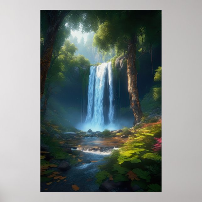 Póster El encanto de una hermosa cascada forestal (Frente)