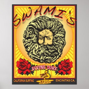 PÓSTER EL ENCINITAS CALIFORNIA DEL SWAMI QUE PRACTICA