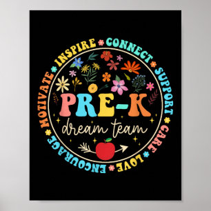 Póster El equipo de pre-k Dream Be Kind Love Floral Back