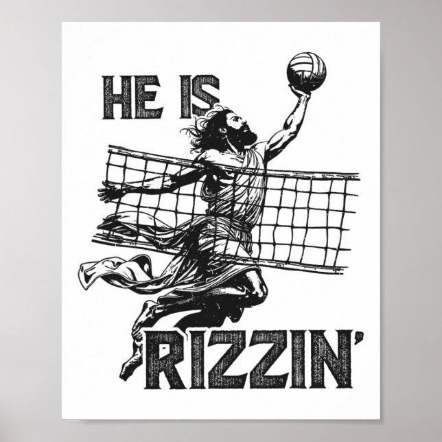 Póster Él es divertidísimo Jesús jugando voleibol jugador (Frente)