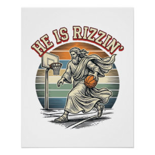 Póster Él Es Rizzin Camiseta Religiosa de Baloncesto Vint