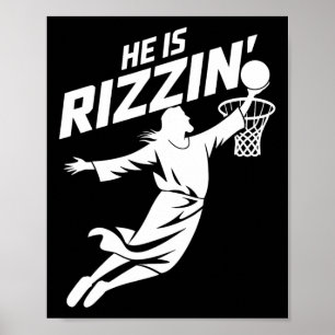 Póster Él Es Rizzin Gracioso Jesús Bysketbyll Meme Retro