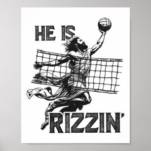 Póster Él Es Rizzin Gracioso Jesús Jugando Voleibol