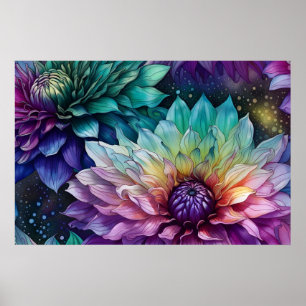 Póster El espacio colorido de la flor de Dahlia