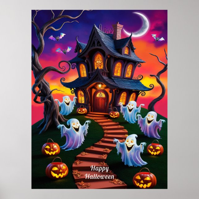 Póster El espeluznante Ilustracion de Halloween Haunted H (Frente)