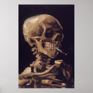 Póster El esqueleto de Van Gogh con cigarrillo en llamas