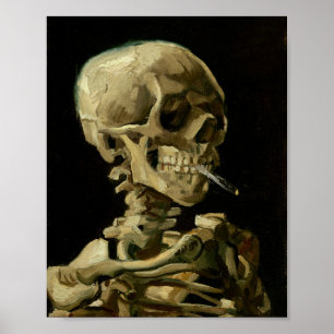 Póster El esqueleto Vincent Van Gogh con un cigarrillo en
