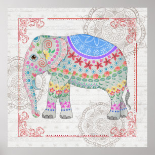 Póster El estilo boho del elefante
