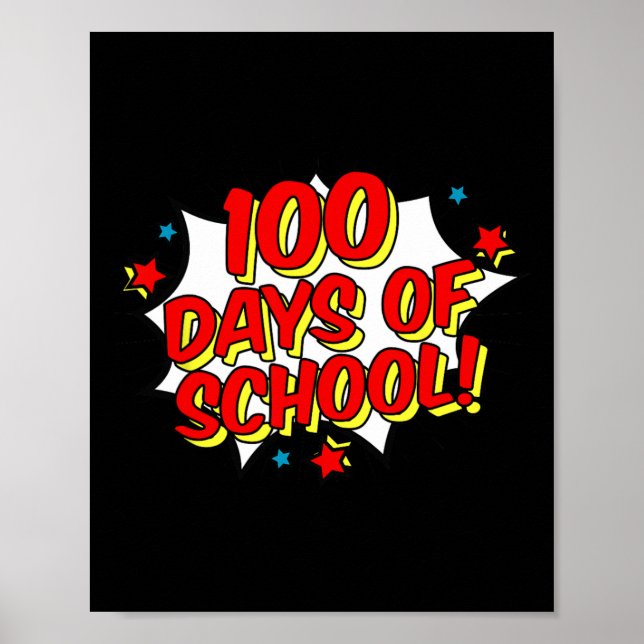 Póster El estilo de superhéroes feliz 100 días de colegio (Frente)