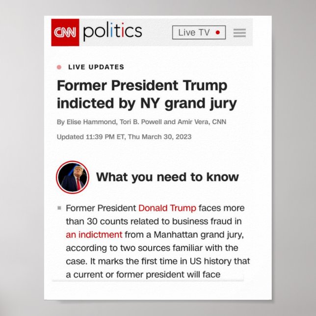 Póster El ex presidente Trump acusado de Poster (Frente)