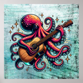 Póster El extraño Octopus Personalizado tocando la guitar