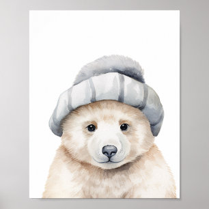 Póster El extraño oso polar bebé que lleva puesto un capó