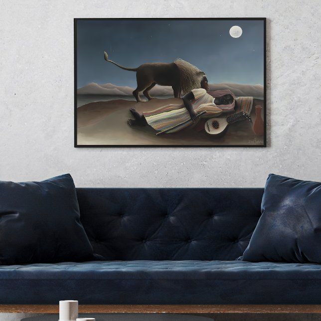 Póster El famoso gitano durmiente de Henri Rousseau (1897 (Unveiling the Enigmatic: Exploring the Mysteries of Henri Rousseau’s The Sleeping Gypsy wall art pos)