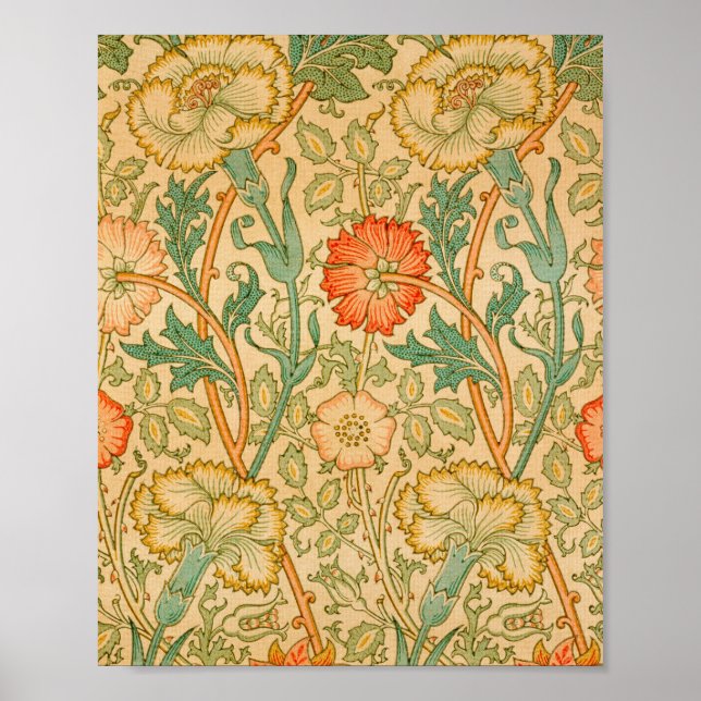 Póster El famoso patrón rosado y Rosa de William Morris (Frente)