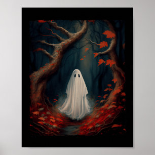 Póster El Fantasma De Halloween Con Flores Góticas Vintag