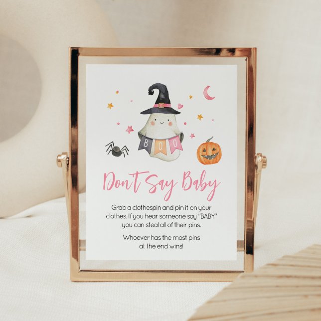 Póster El fantasma de Halloween rosa no dice bebé (Little Boo Baby Shower Don't Say Baby Sign)