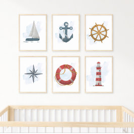 Póster El faro azul rojo del océano acuático