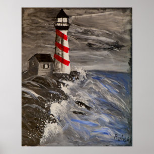 Póster El faro con las franjas rojas