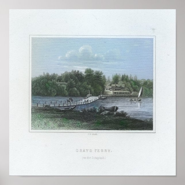 Póster El ferry del río Grey, puente flotante Schuylkill (Frente)