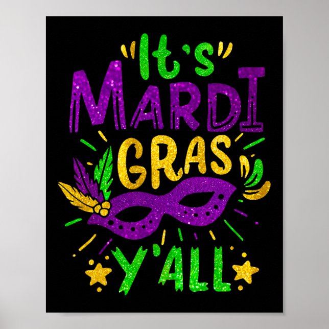 Póster El festival de Gorras Mardi Gras Yall Beads Mask J (Frente)