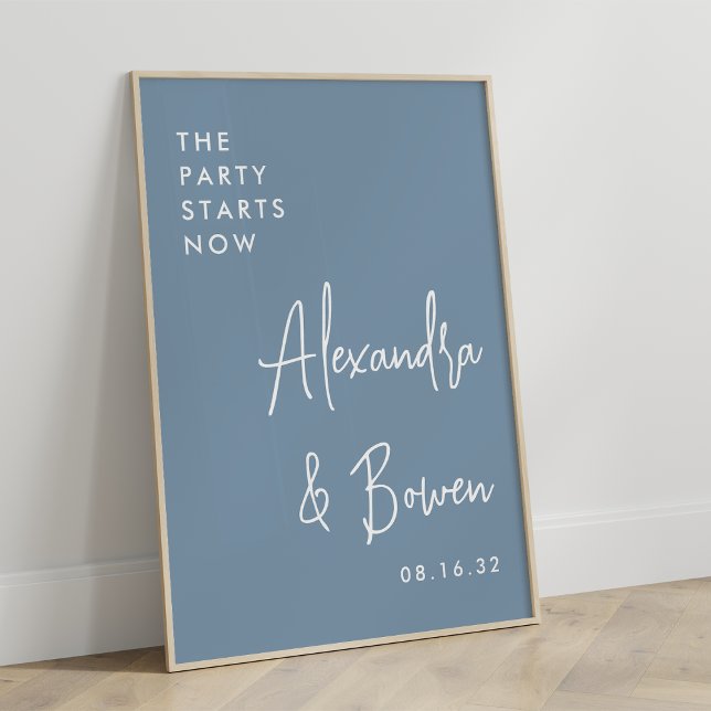 Póster El Fiesta empieza ahora el Rótulo Boda | Azul agit (Subido por el creador)