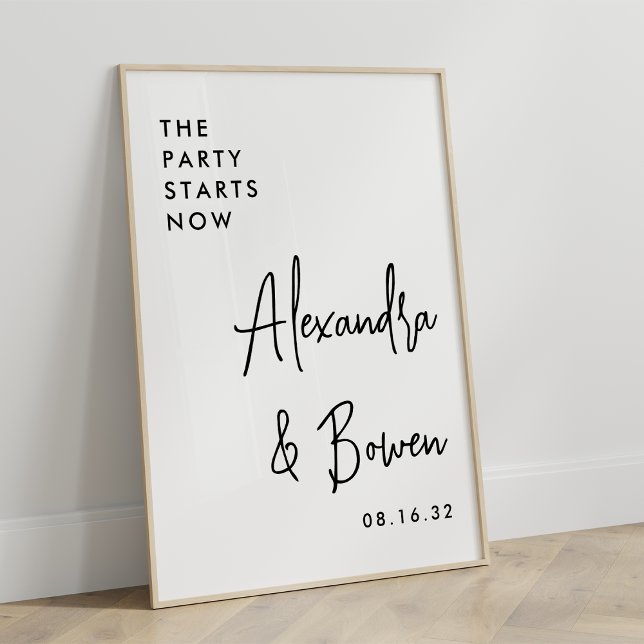 Póster El Fiesta empieza ahora el Rótulo Boda | Blanco y  (Subido por el creador)