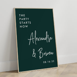 Póster El Fiesta empieza ahora el Rótulo Boda Verde for