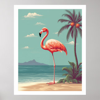 Póster El flamenco rosa vintage en el Poster de playa