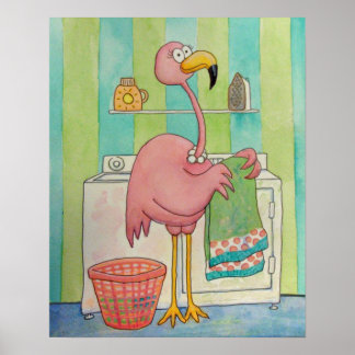 Póster El Flamingo Rosa Whimsical Hace La Lavandería