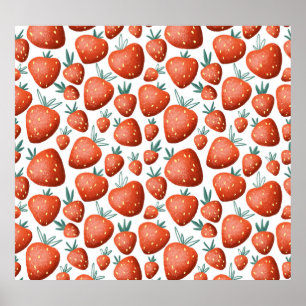 Póster El fondo blanco de las fresas rojas es impecable